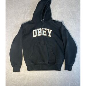 OBEY Worldwide Black Hoodie Pullover Graphic Logo Mens Size M